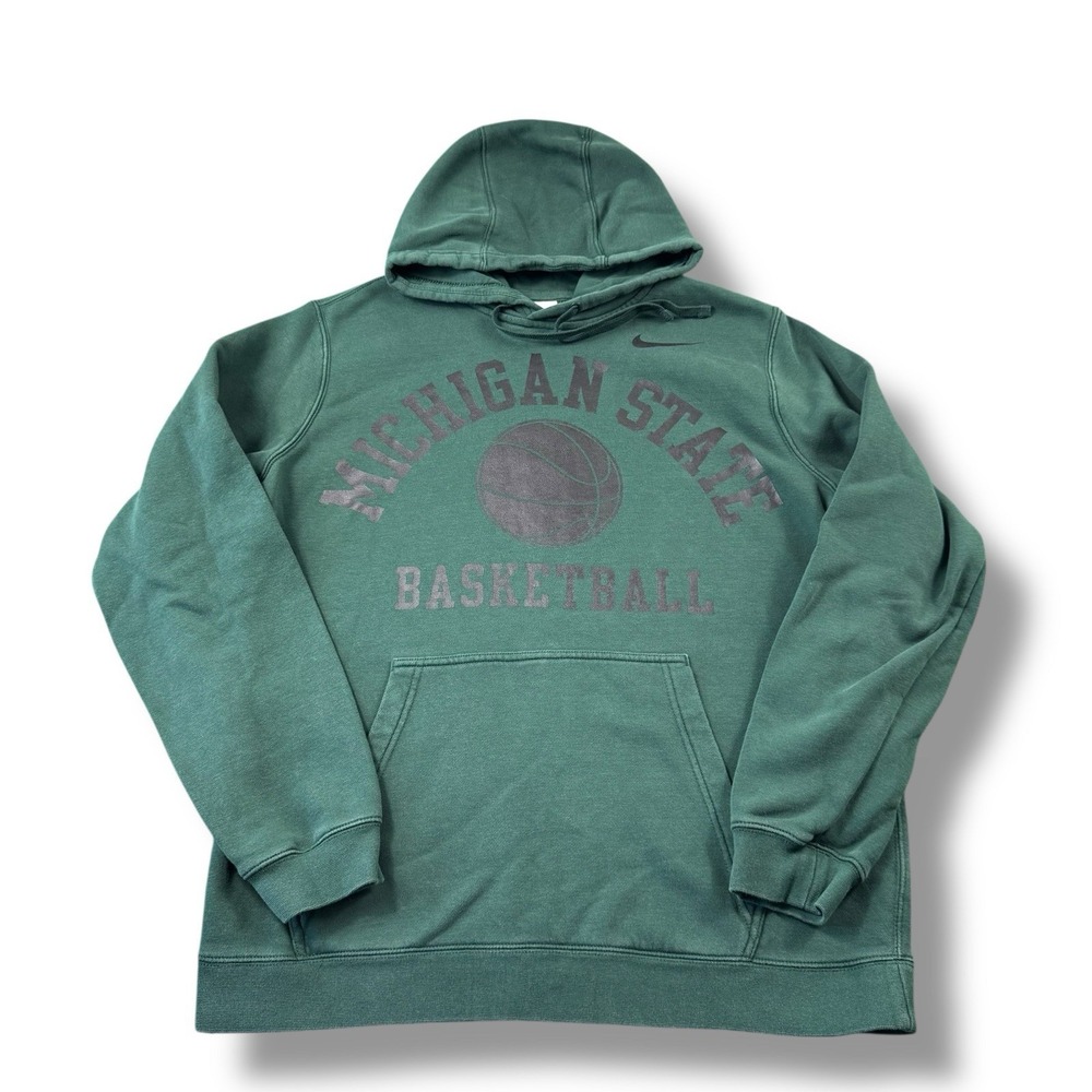 Nike Michigan State Spartans Basketball Club Fleece Hoodie Green Mens Sz L GUC